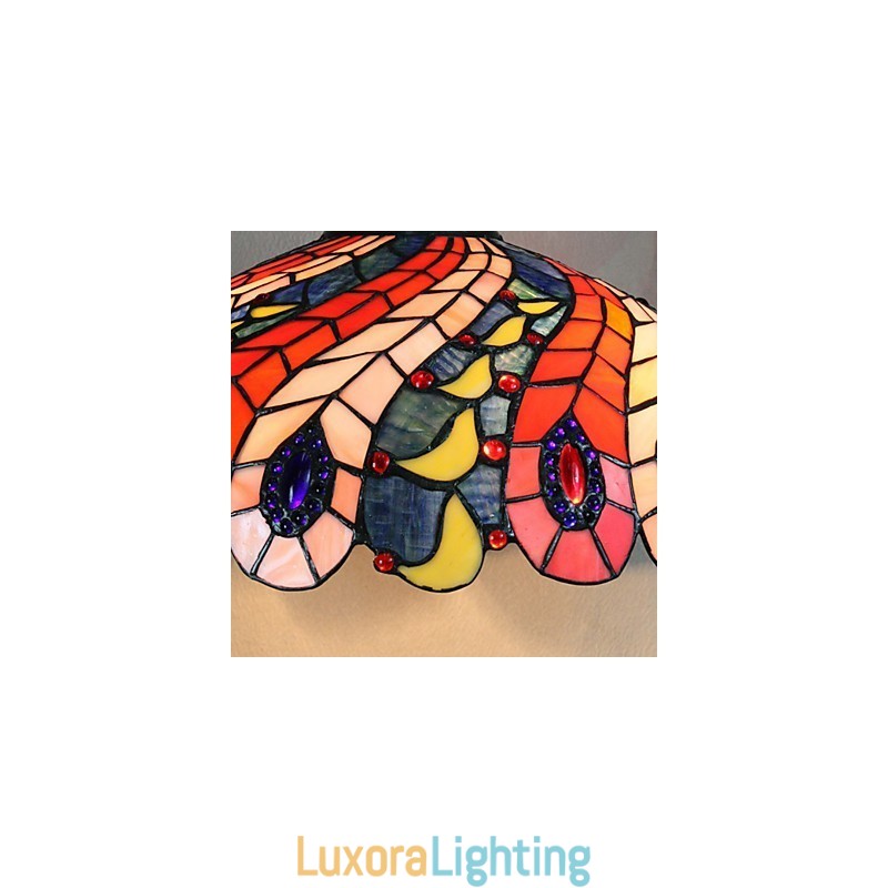 Designer Touch Decorative Pendant Light with 2 Light in Peacock Feather Patterned Shade