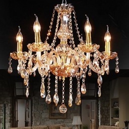 Designer Touch Decorative Amber 6 Lights Elegant Crystal Chandelier for Home