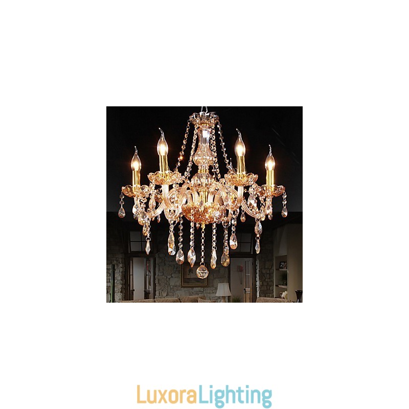 Designer Touch Decorative Amber 6 Lights Elegant Crystal Chandelier for Home