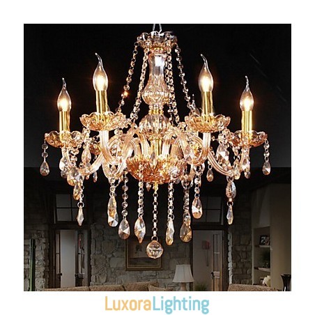 Designer Touch Decorative Amber 6 Lights Elegant Crystal Chandelier for Home