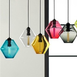 Designer Touch Decorative Candy Color Single Head Art Glass Chandelier Pendant Light with Glass Shade (Grey Yellow Green Red Pink Blue White)