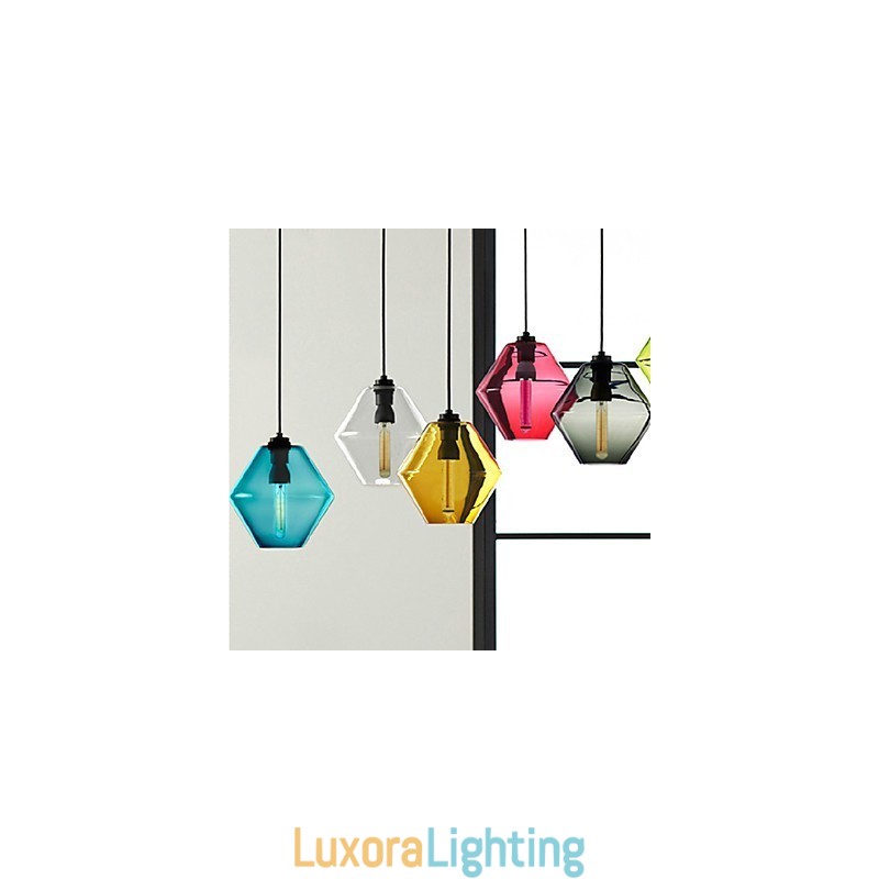 Designer Touch Decorative Candy Color Single Head Art Glass Chandelier Pendant Light with Glass Shade (Grey Yellow Green Red Pink Blue White)