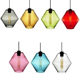 Designer Touch Decorative Candy Color Single Head Art Glass Chandelier Pendant Light with Glass Shade (Grey Yellow Green Red Pink Blue White)