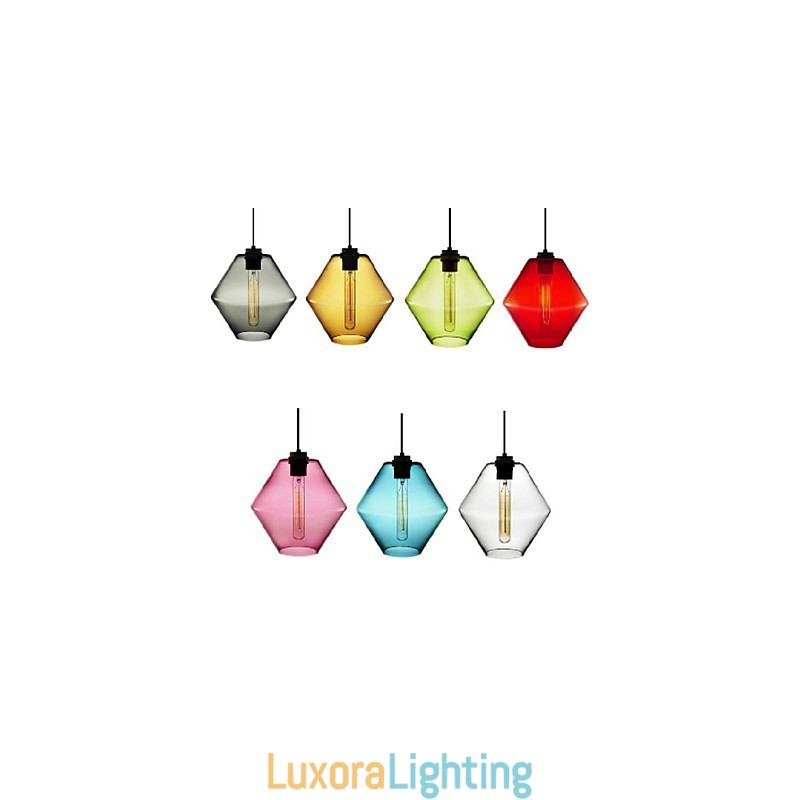 Designer Touch Decorative Candy Color Single Head Art Glass Chandelier Pendant Light with Glass Shade (Grey Yellow Green Red Pink Blue White)