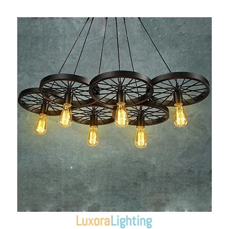 Designer Touch Decorative Loft Pendant Light Wheel Chandelier Rustic Vintage Retro Country Dining Metal+Painting