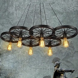 Designer Touch Decorative Loft Pendant Light Wheel Chandelier Rustic Vintage Retro Country Dining Metal+Painting