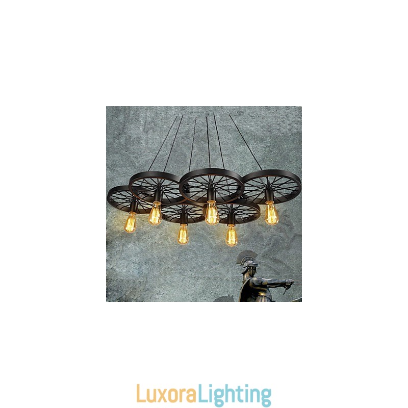 Designer Touch Decorative Loft Pendant Light Wheel Chandelier Rustic Vintage Retro Country Dining Metal+Painting