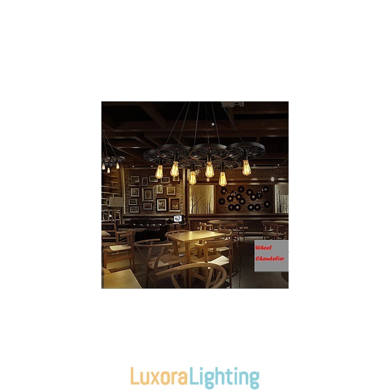 Designer Touch Decorative Loft Pendant Light Wheel Chandelier Rustic Vintage Retro Country Dining Metal+Painting