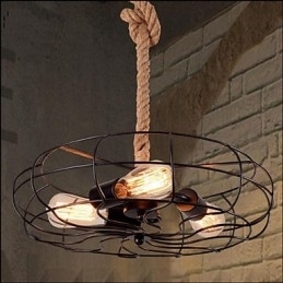 Designer Touch Decorative Vintage American Lron Rope Creative Industrial Fan Chandelier