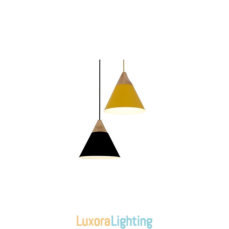 Designer Touch Decorative Mini Artistic Cone Pendant Lamp 1 Light Mordern Simplicity Finish Black White Yellow Aluminum & Wooden Droplight