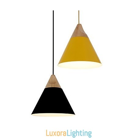 Designer Touch Decorative Mini Artistic Cone Pendant Lamp 1 Light Mordern Simplicity Finish Black White Yellow Aluminum & Wooden Droplight