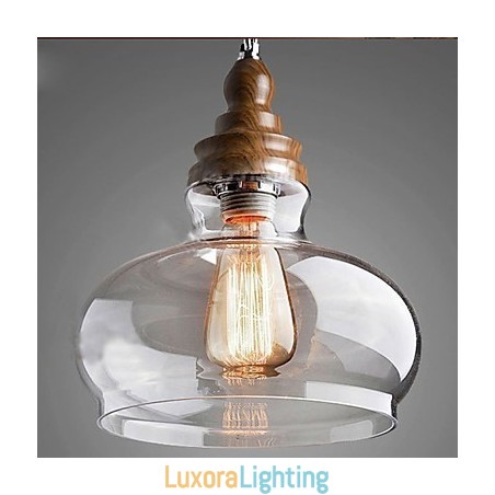 Designer Touch Decorative Vintage Style Wooden Crystal Pendant Light (Dia 24cm)