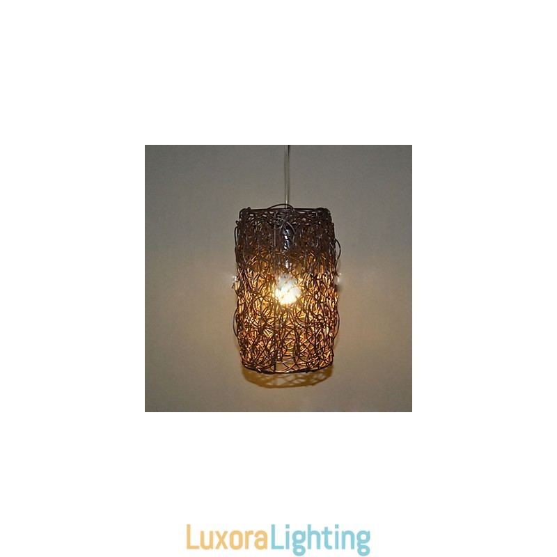 Designer Touch Decorative Modern Rural Cany Art Woven Rattan Single Head Droplight Lamp